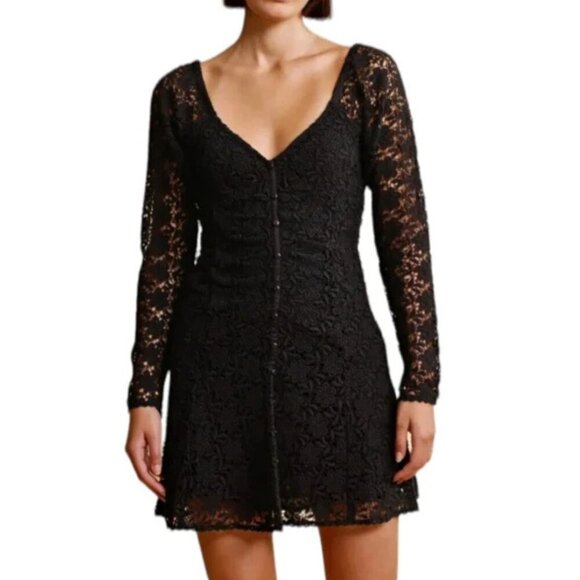 New! By TIMO Black Floral Lace Long Sleeve Cocktail Mini Dress 20135 - Picture 1 of 11